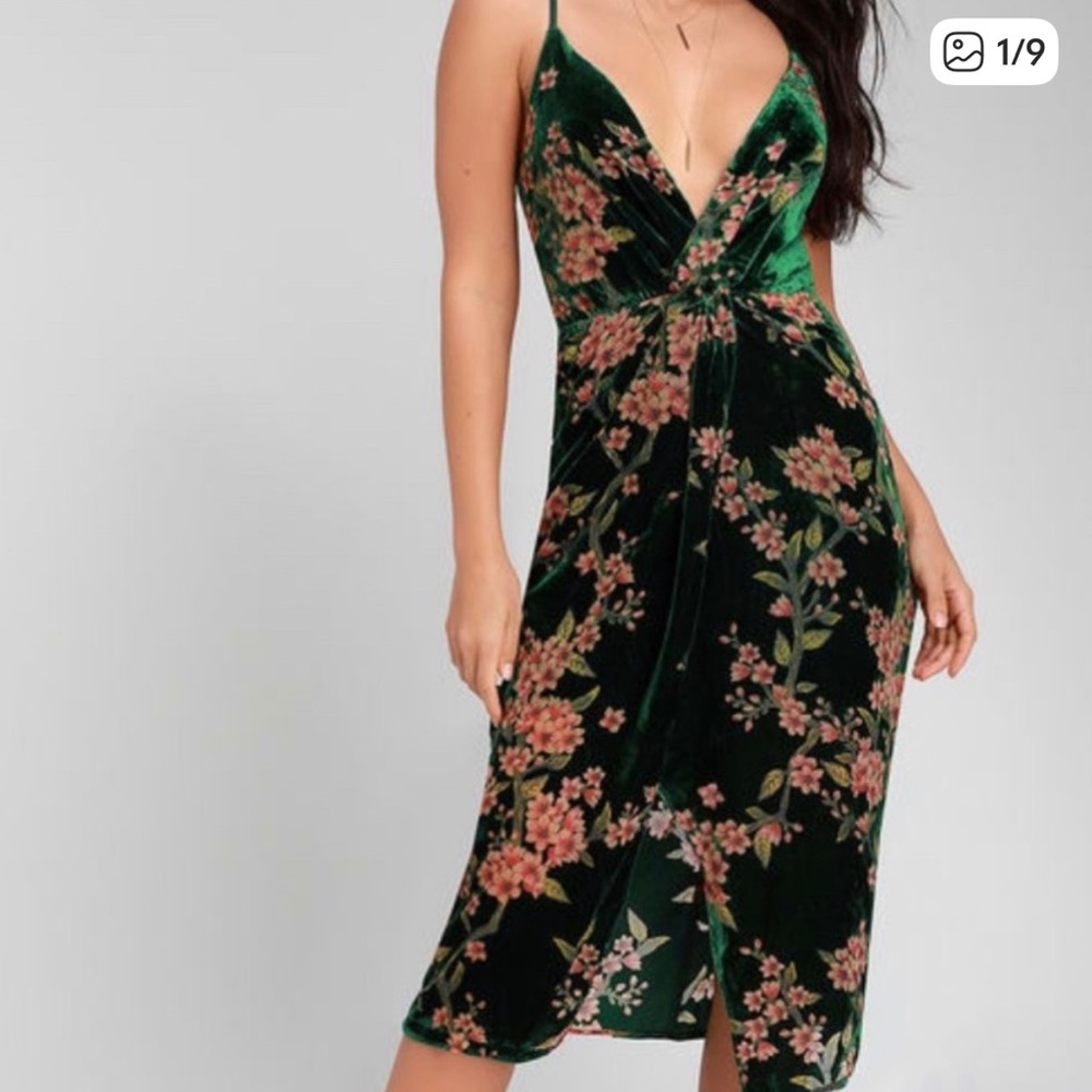 J.O.A. Velvet Front Twist Dress Emerald Floral